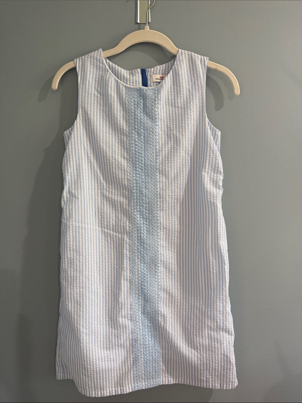 Vineyard Vines Girls Blue and White Striped Seersucker Dress